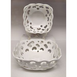 Tabletops Gallery Serving Baskets/Bowls High Fired Porcelain Set Of 2 Oven Safe